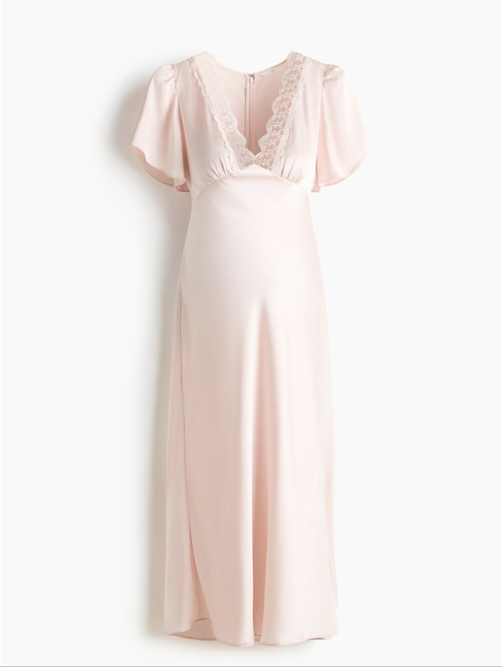 Maternity Blush Satin Slip Dress with Lace Trim